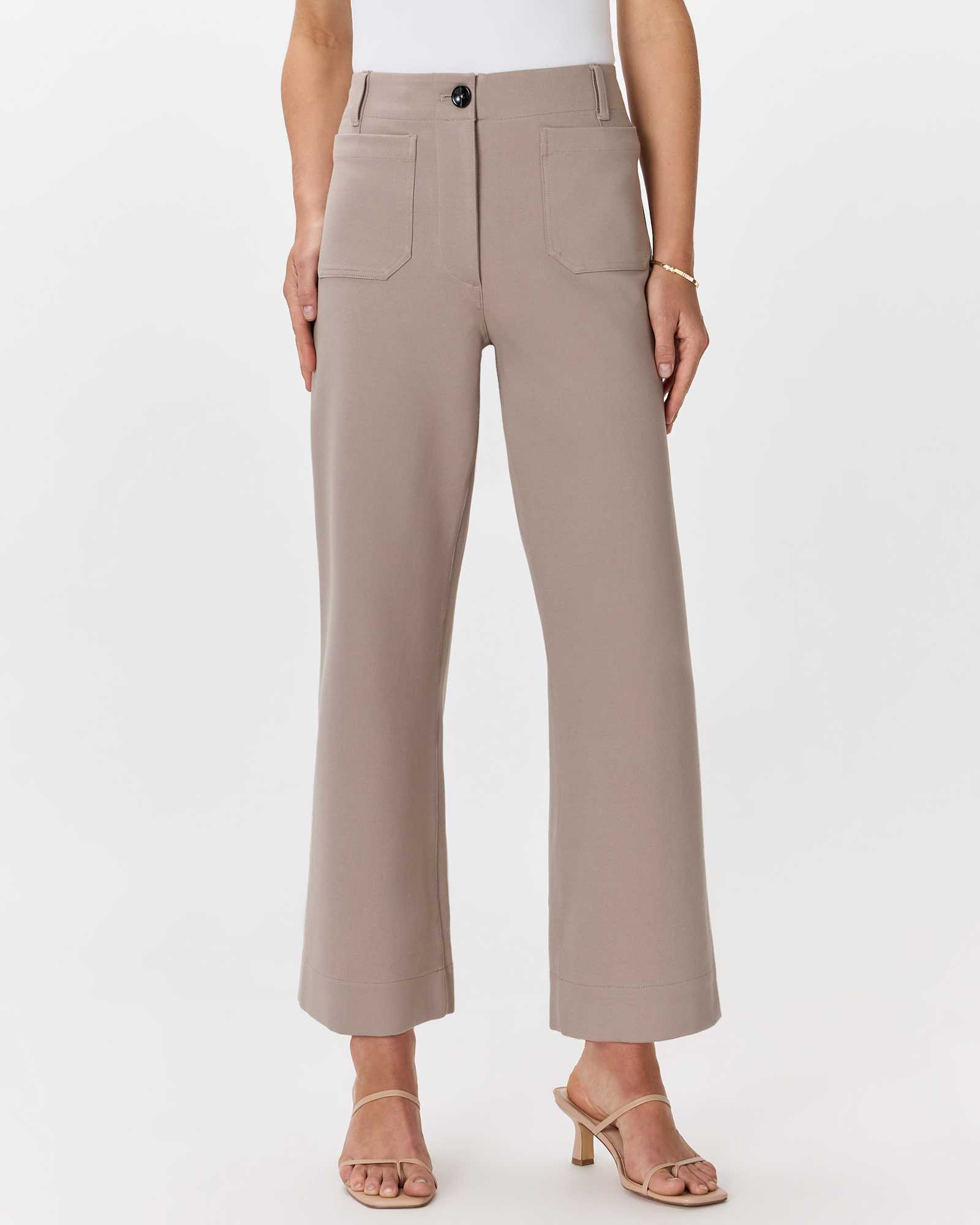 Morel Grey Ultra-Stretch Ponte Cropped Wide Leg Pants