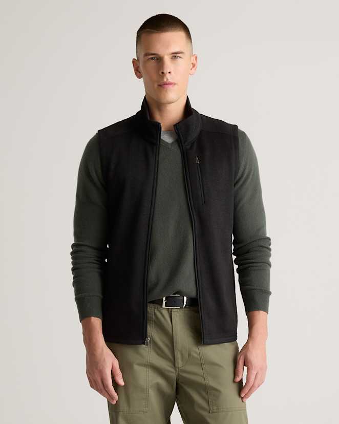 Black Sweater-Knit Fleece Full-Zip Vest