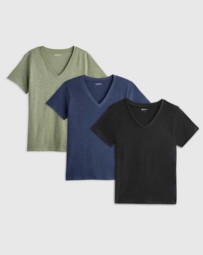 Sea Spray Green 100% Organic Cotton Slub V Neck Tee 3 Pack Bundle