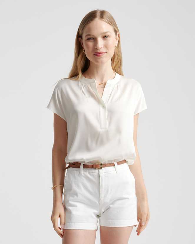 Ivory Washable Stretch Silk Dolman Sleeve Blouse