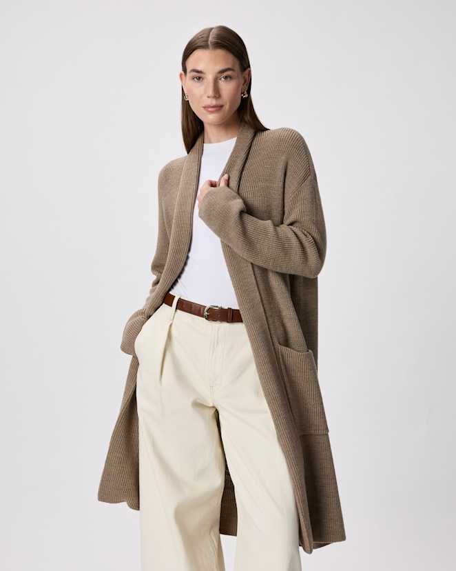 Malted Toffee Cardigan long en laine mérinos australienne