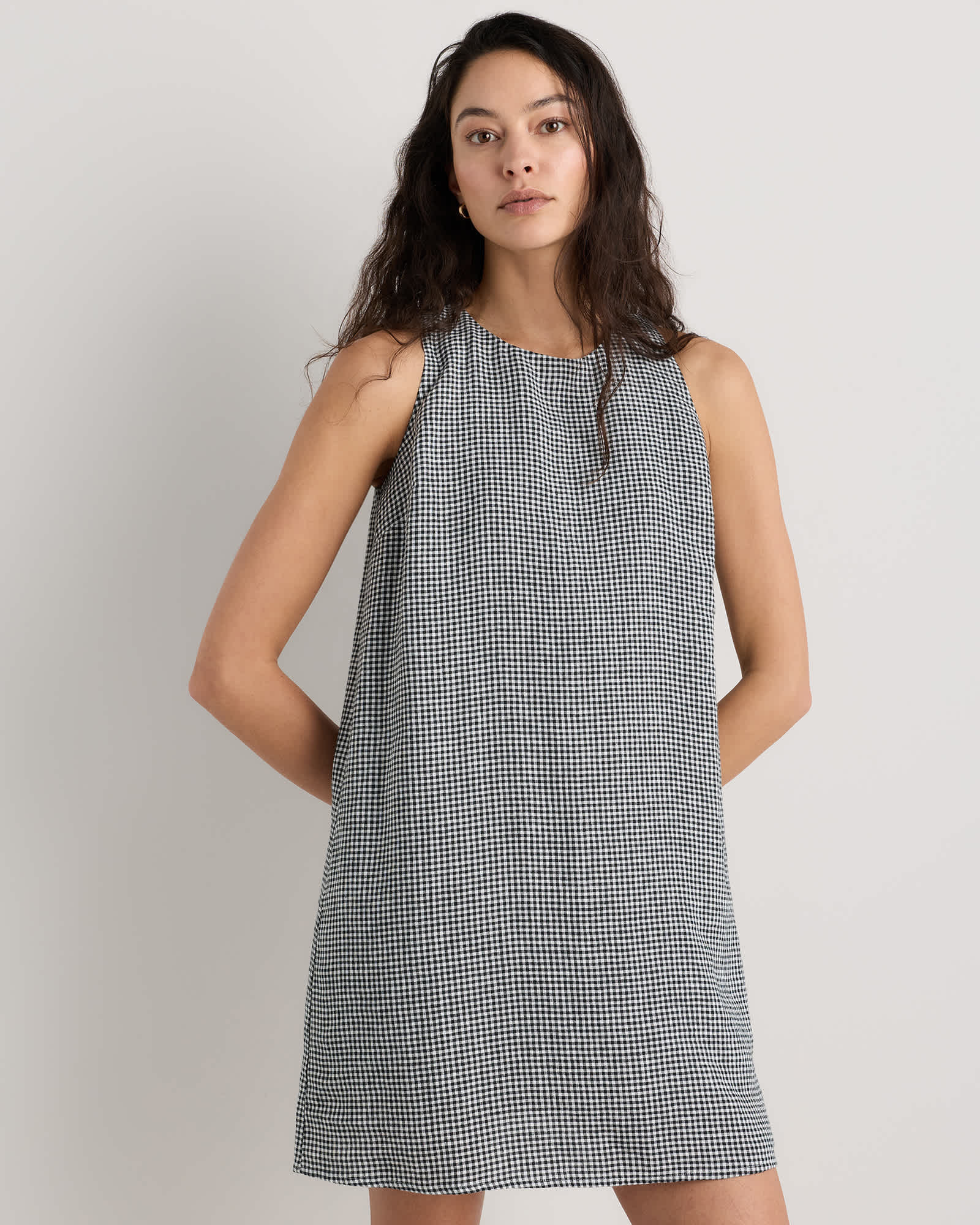 Classic Mini Gingham 100% European Linen Tank Mini Dress