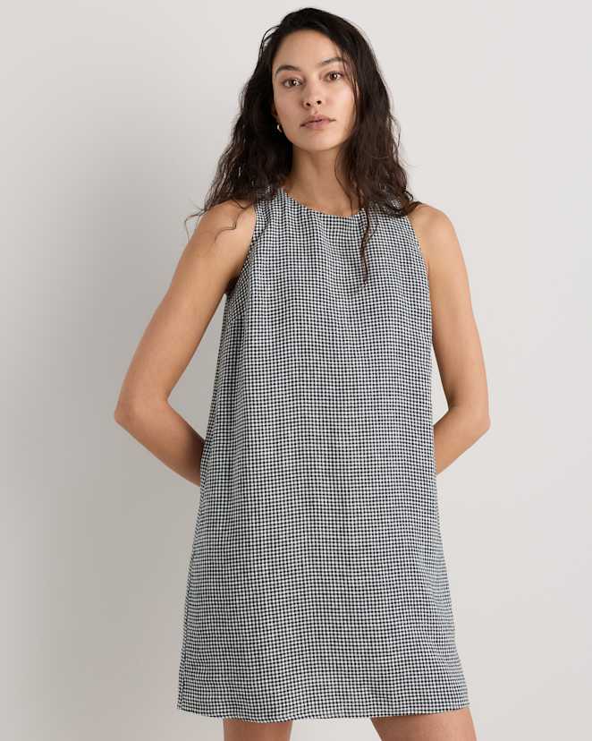 Classic Mini Gingham 100% European Linen Tank Mini Dress
