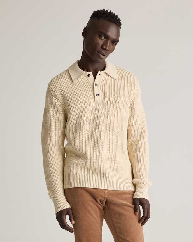Alabaster 100% Organic Cotton Fisherman Polo Sweater