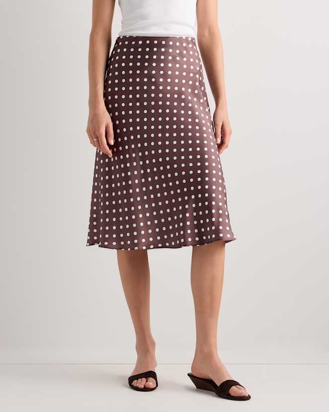 Mocha Midi Dot 100% Washable Silk Skirt