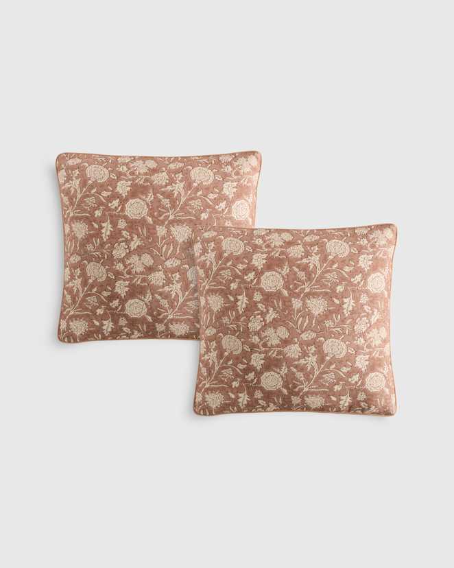 Rose Linen Cotton Botanical Pillow Cover (Set of 2)