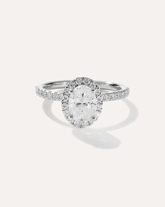 White Gold Lab Grown Diamond Oval Halo Pave Engagement Ring - 1ct