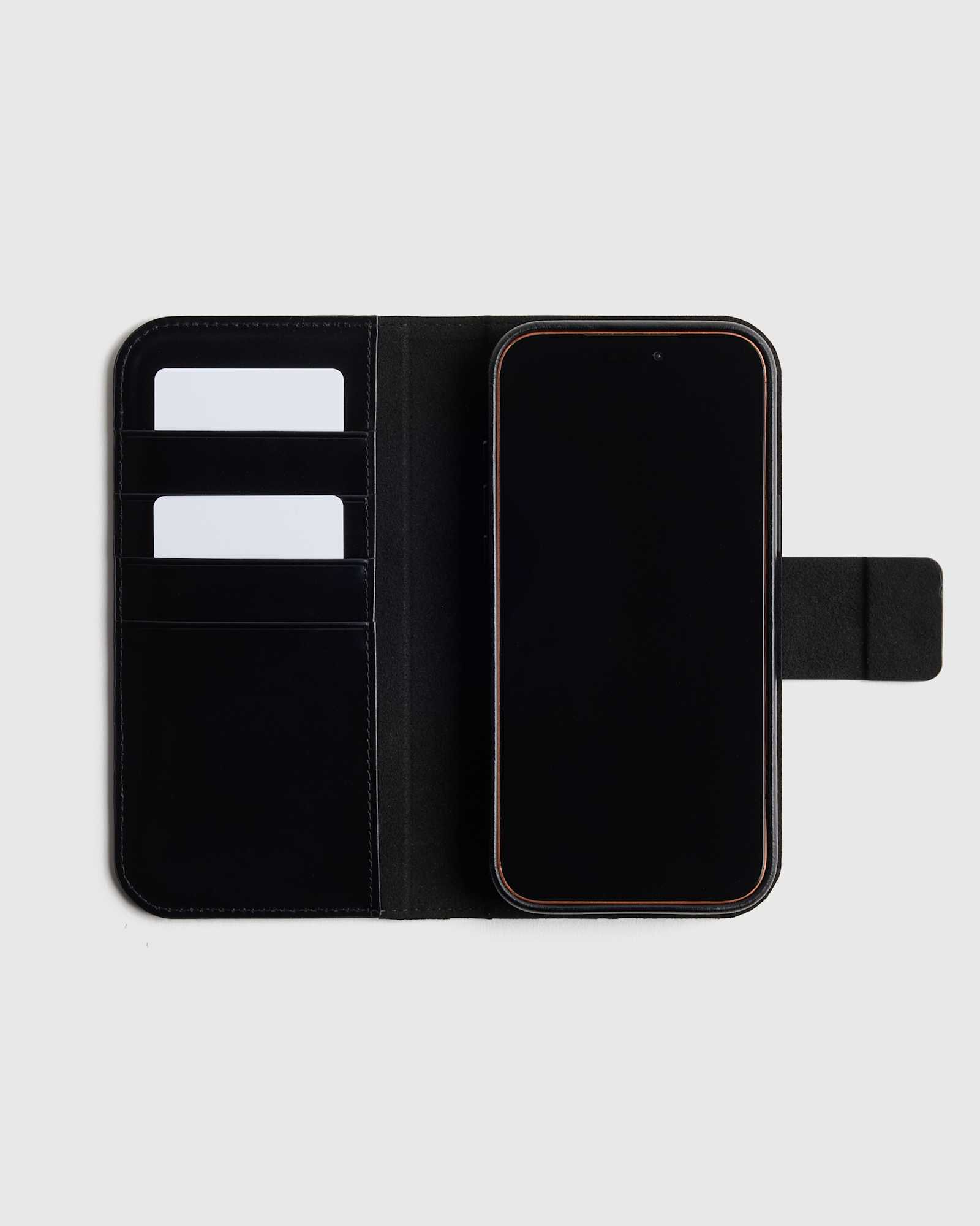 Black Italian Leather Phone 2-in-1 Folio Case