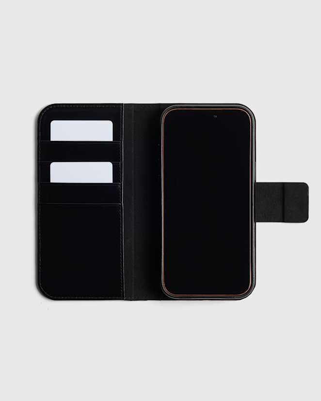 Black Étui-portefeuille 2 en 1 en cuir italien pour téléphone