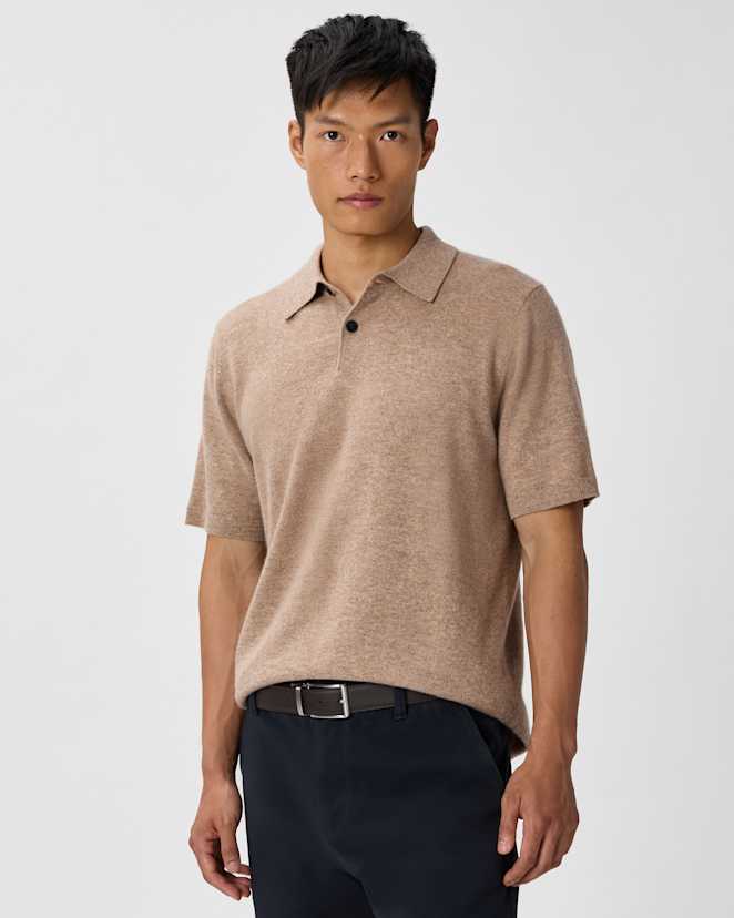 Oatmeal 100% Mongolian Cashmere Short Sleeve Polo Sweater
