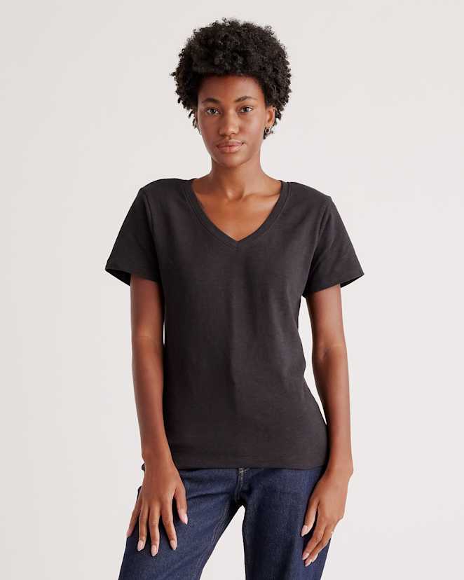 Black 100% Organic Cotton Slub V-Neck Tee