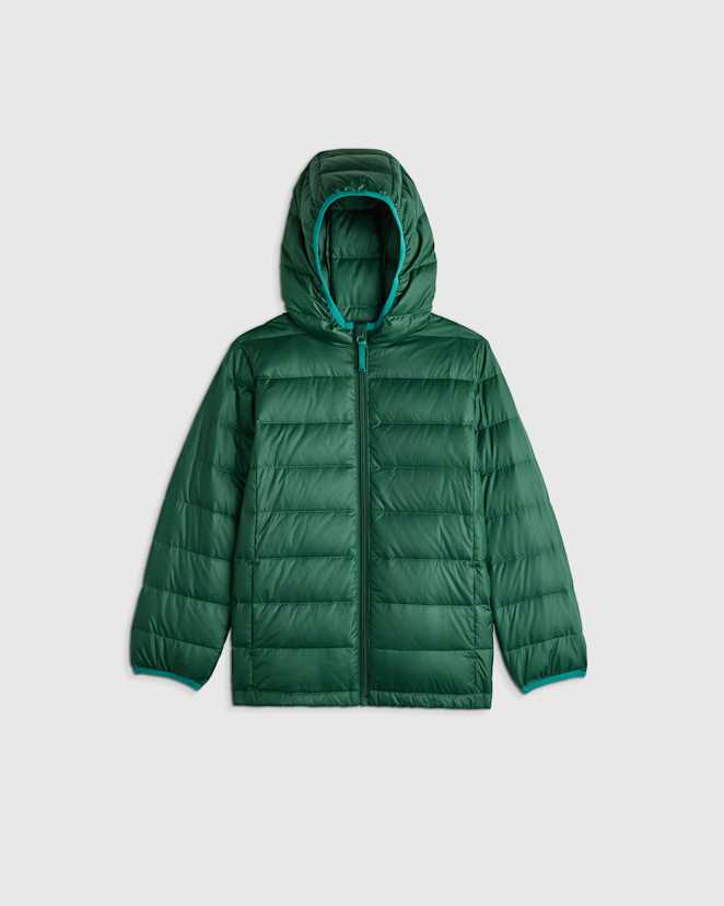 Dark Green Lightweight Down Hooded Puffer Jacket