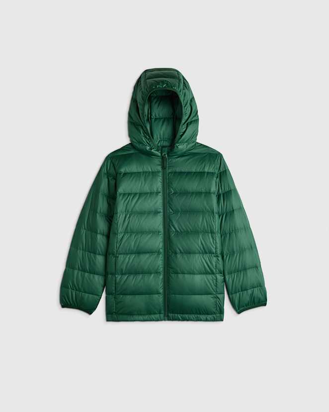 Dark Green Blouson matelassé en duvet léger à capuche