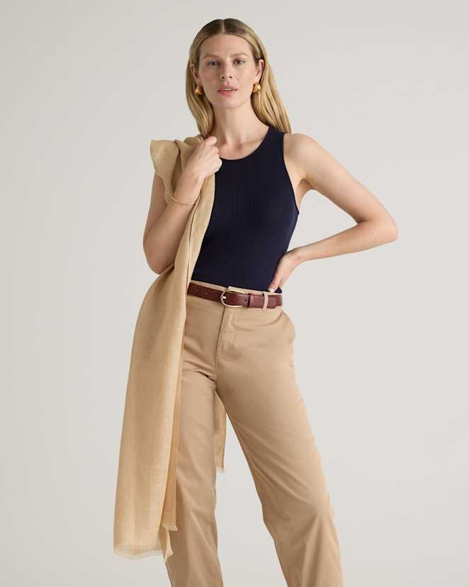 Beige 100% European Linen Scarf