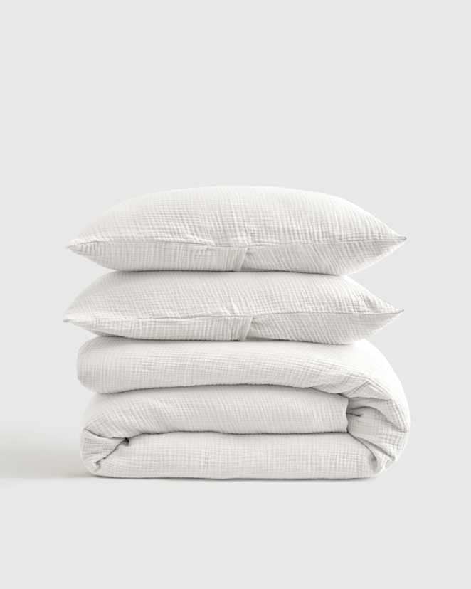 White Organic Airy Gauze Duvet Cover Set