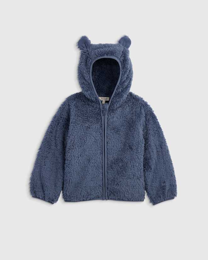 Vintage Blue Blouson en molleton sherpa recyclé à capuche à oreilles