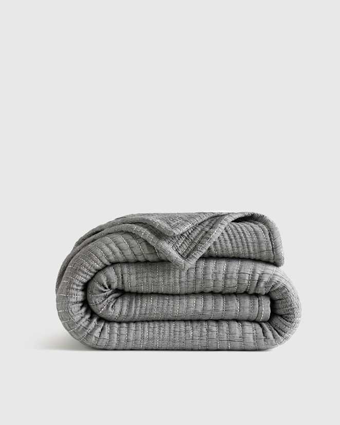 Charcoal Organic Cotton Channel Stitch Coverlet
