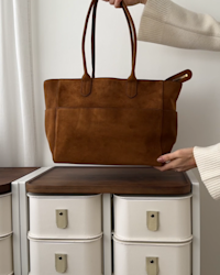 Italian Suede Shopper Tote Whisky Jamie-Lee Burns 4x5