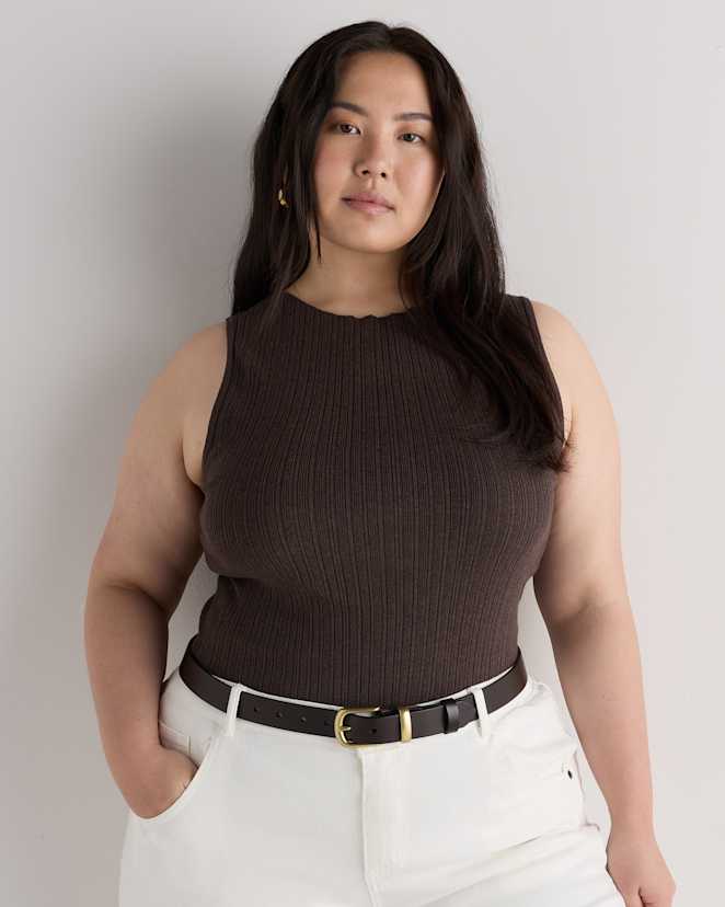 Mocha Heather Cotton Cashmere Ribbed Tank