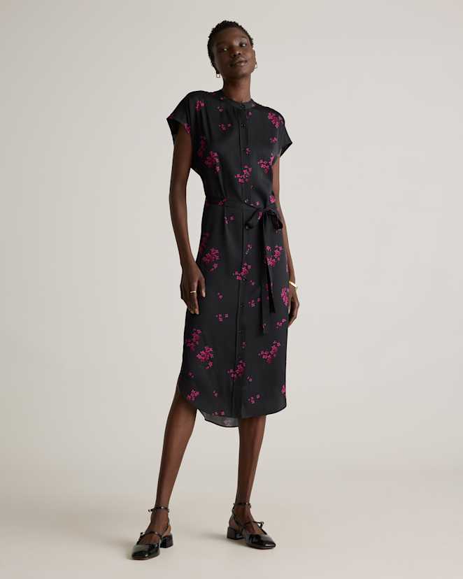 Garnet Garden Washable Stretch Silk Midi Shirt Dress