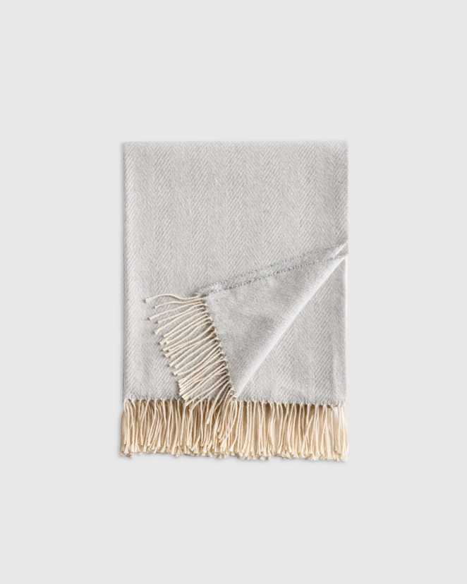 Light Grey Italian Cotton Herringbone Throw