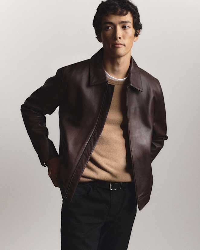 Brown 100% Leather Harrington Jacket