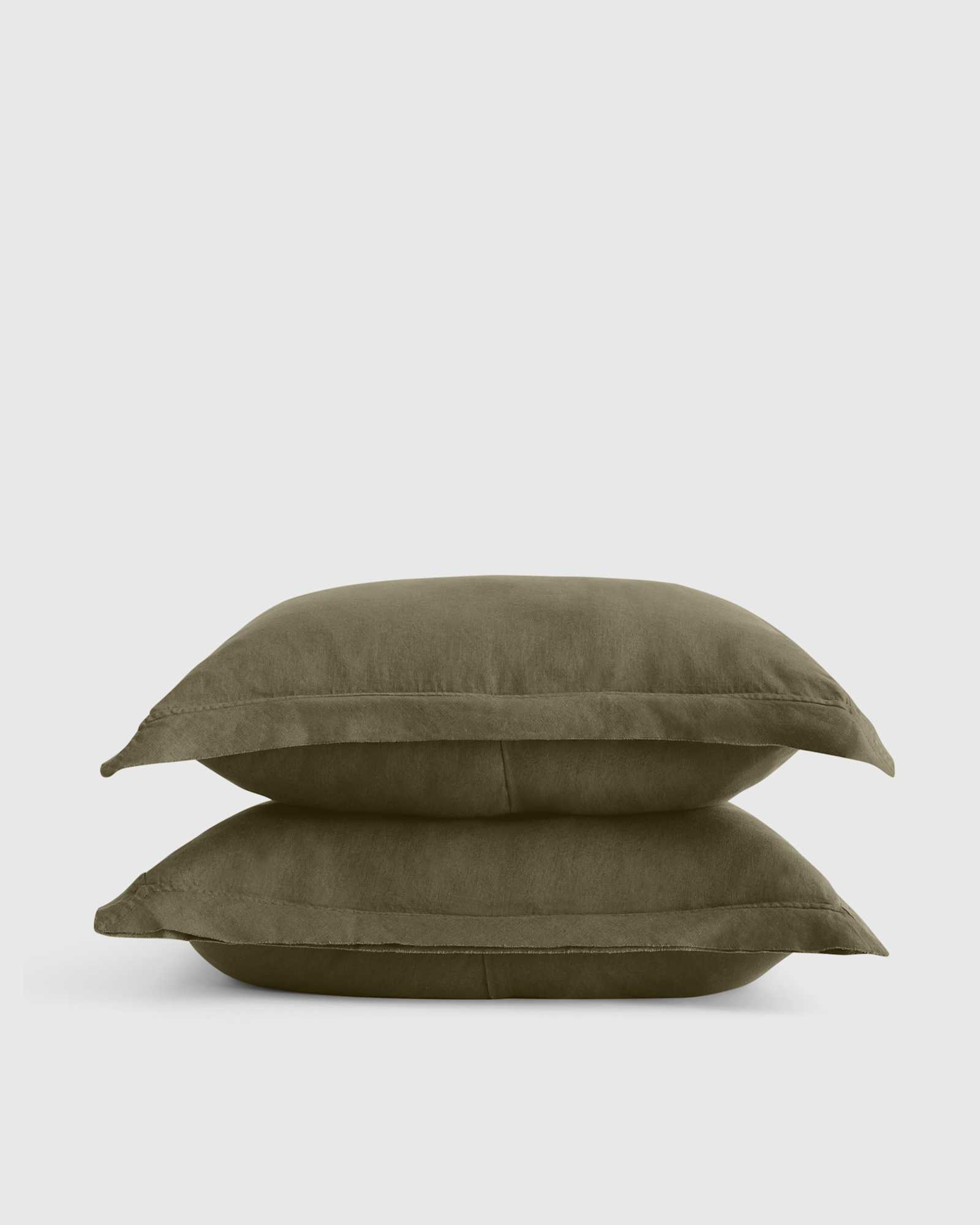 Dusty Olive European Linen Double Flange Sham Set