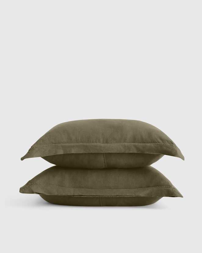 Dusty Olive European Linen Double Flange Sham Set