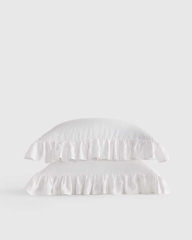 White European Linen Ruffle Sham Set