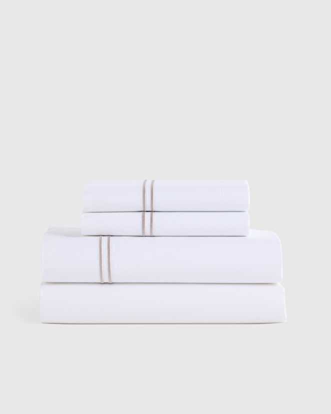 White/Dove Organic Crisp Percale Embellished Sheet Set