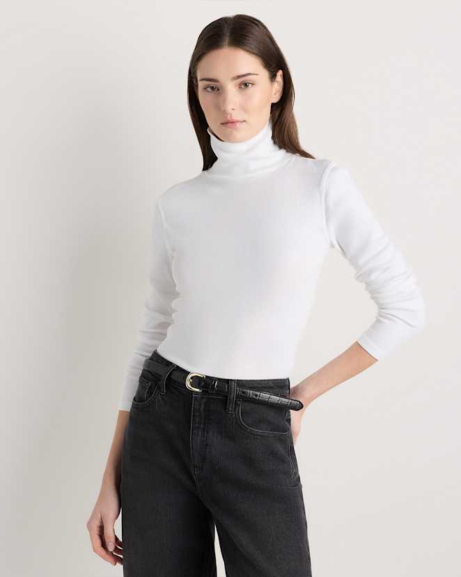 Soft White Organic Cotton Micro-Rib Turtleneck
