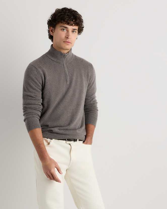 Elk Brown Mongolian Cashmere Quarter Zip Sweater