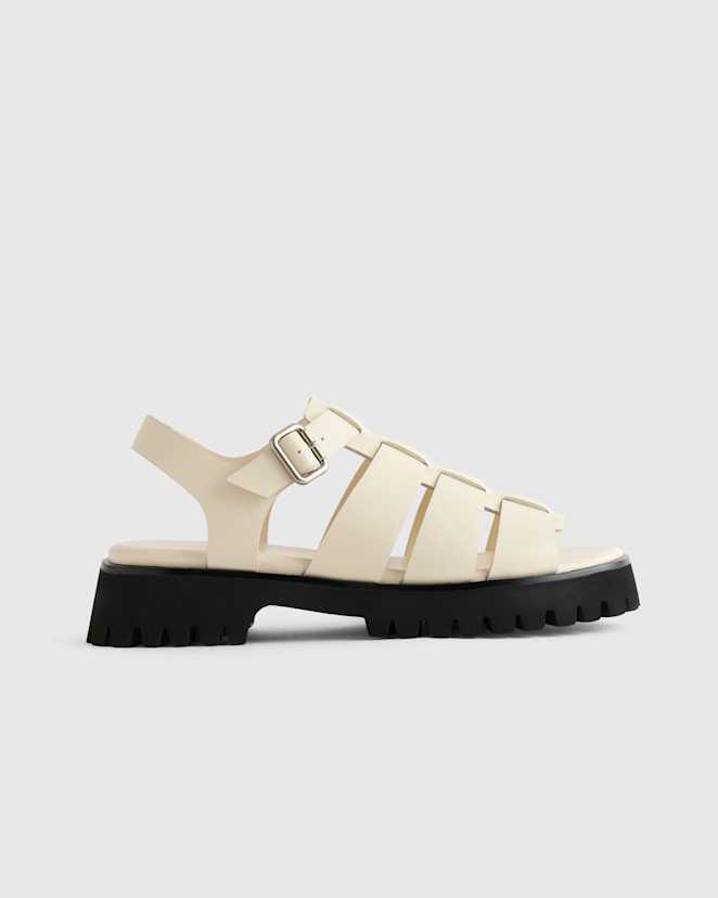 Bone Italian Leather Lug Sole Fisherman Sandal