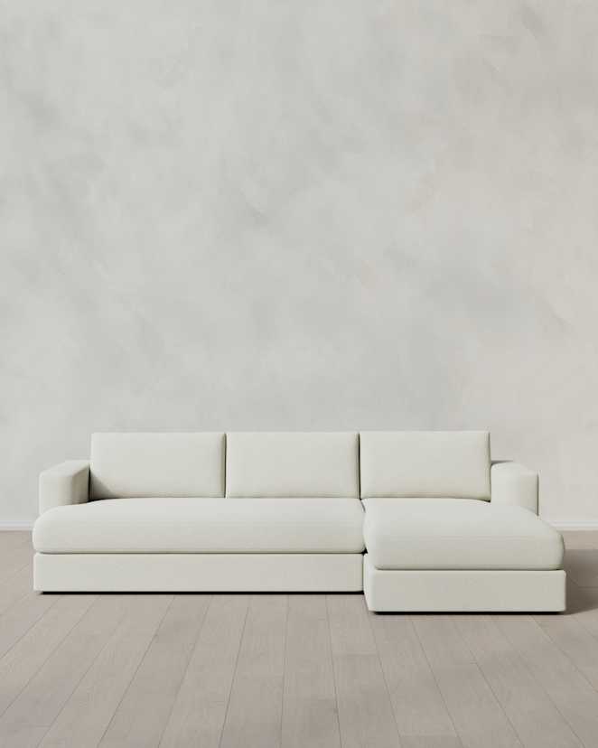 Ivory Sierra Curved Arm Chaise Sectional in Performance Basketweave
