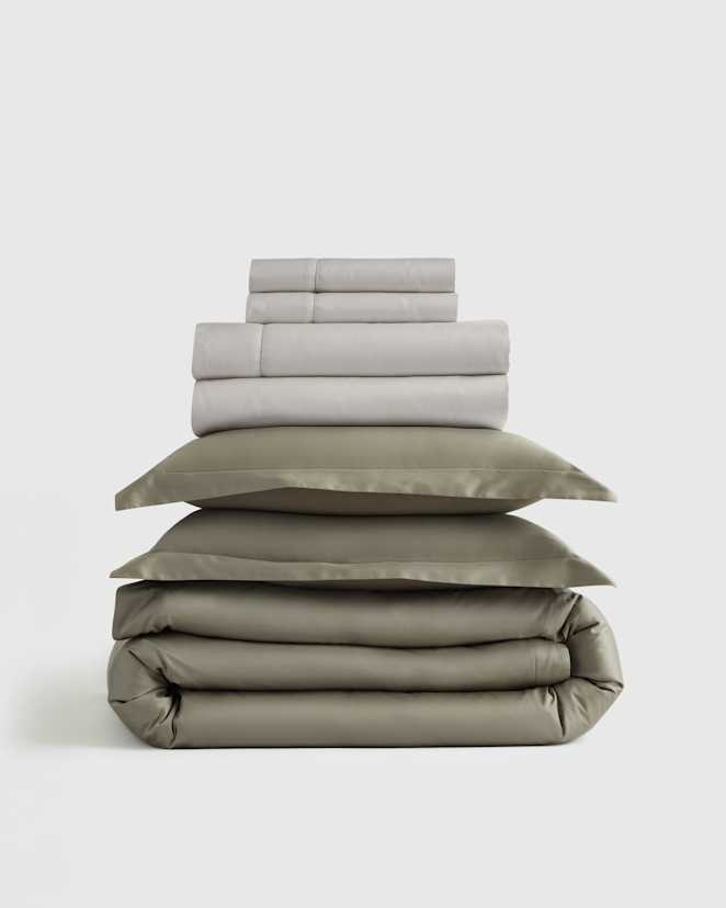 Dried Sage Giza Cotton Sateen Deluxe Bedding Bundle