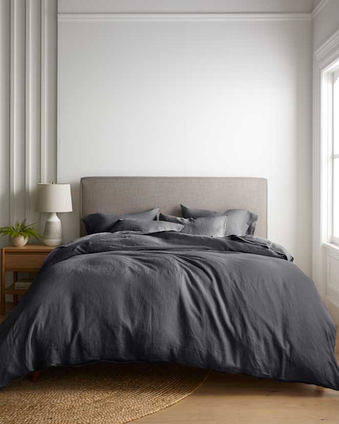 Charcoal European Linen Sham Set