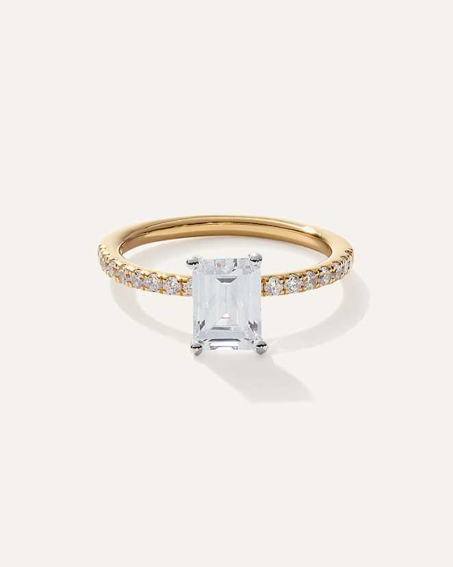 Yellow Gold Lab Grown Diamond Emerald Petite Pave Engagement Ring - 1.50ct