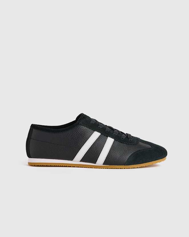 Black Italian Leather & Suede Low Profile Sneaker