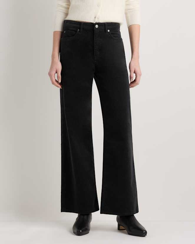 Black Pantalon à jambes larges en velours côtelé extensible biologique