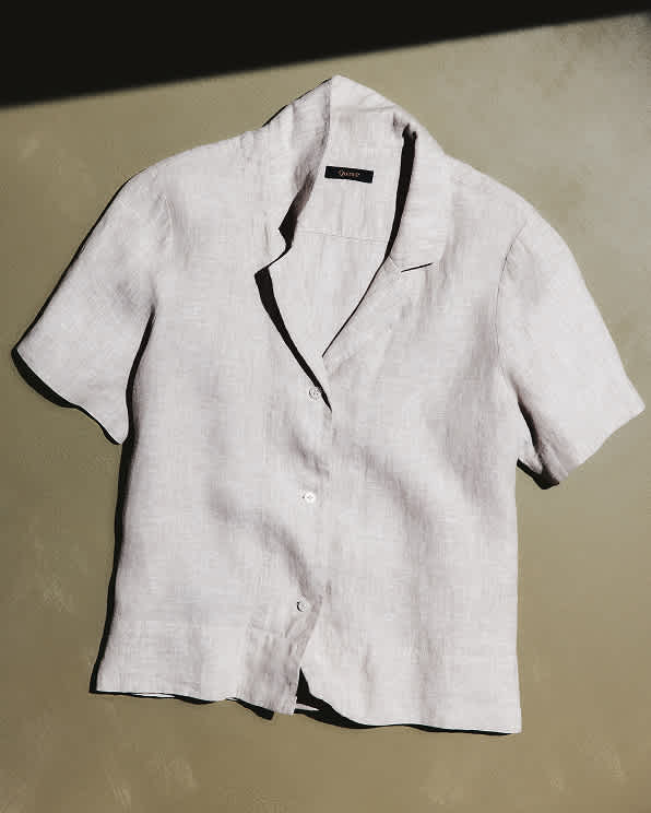 White Chemise à manches courtes 100 % lin européen