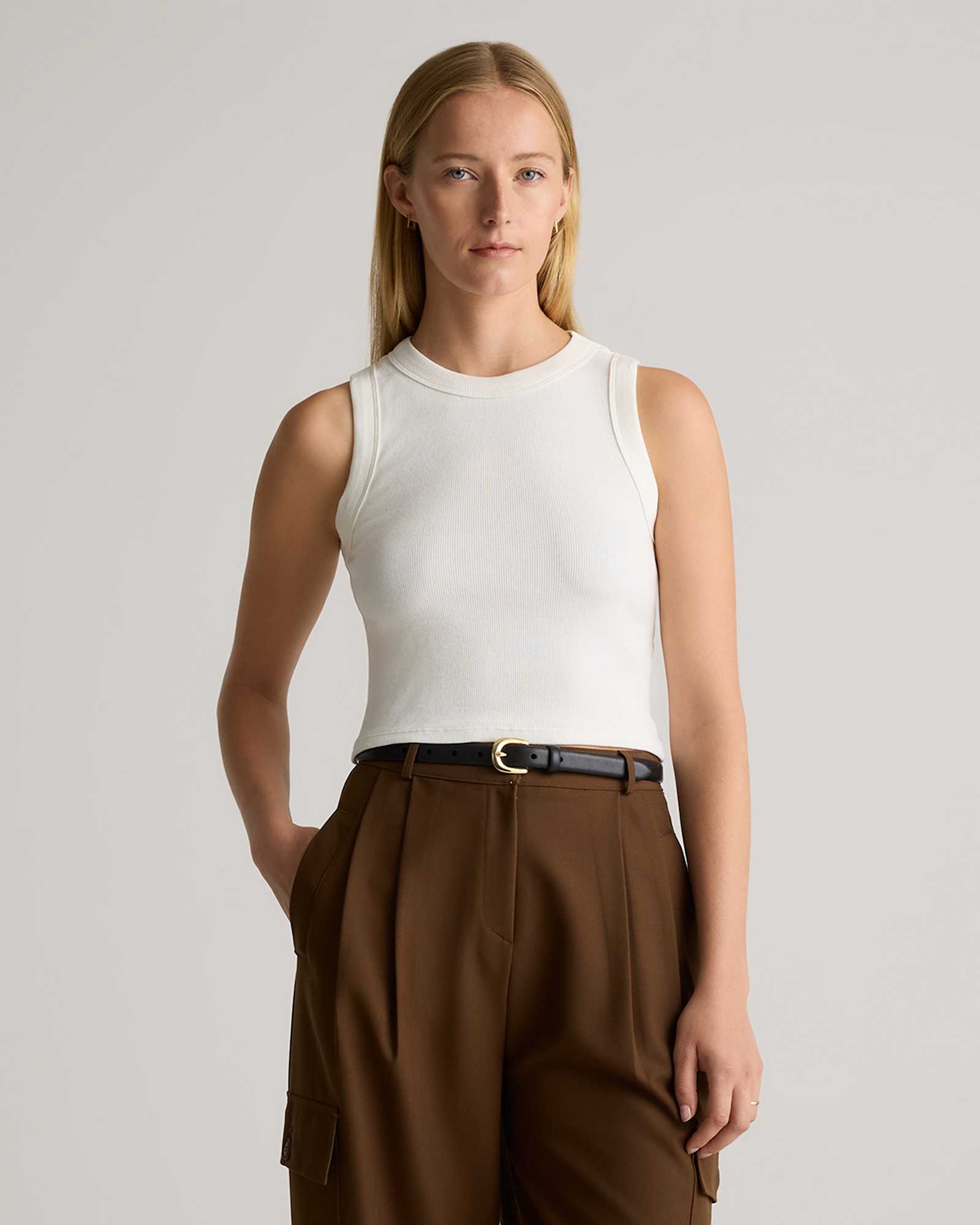 Buttermilk White Organic Cotton Micro-Rib Cropped Cutaway Tank (3-Pack)