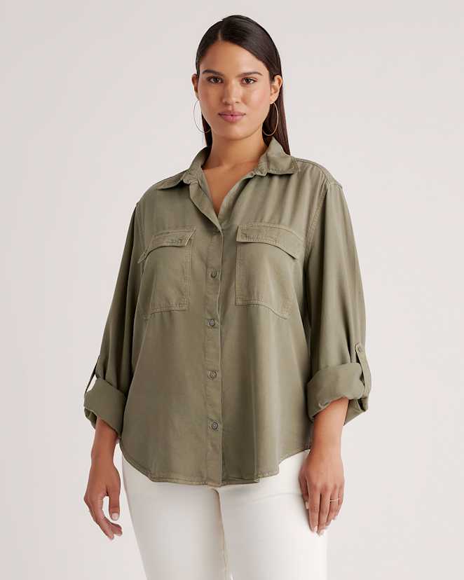 Olive Vintage Wash Tencel Utility Shirt