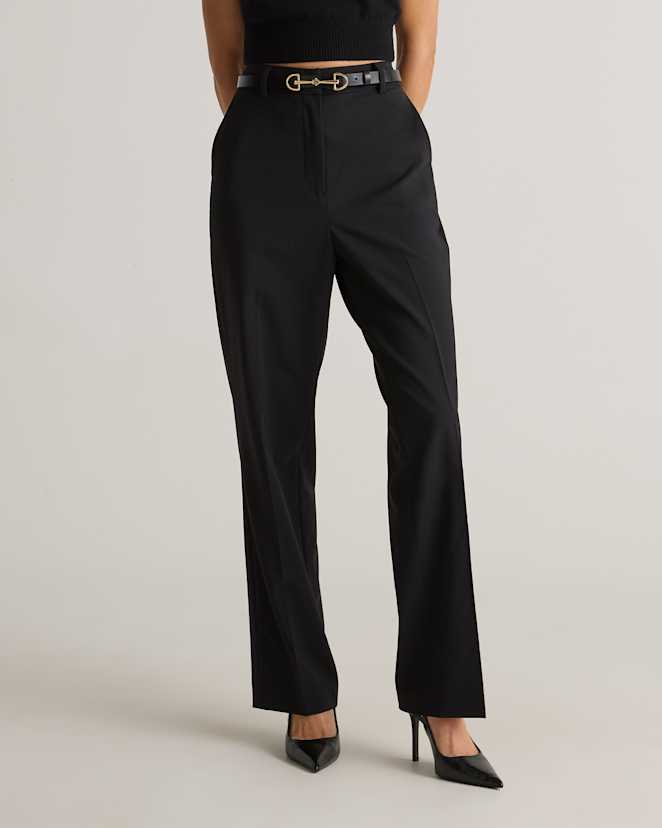Black Italian Wool Straight Leg Pants