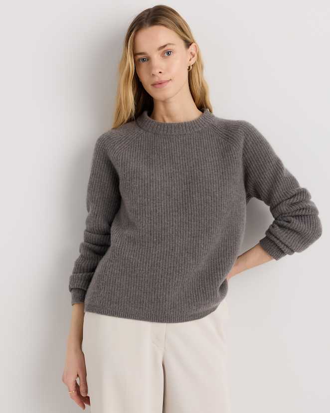 Elk Brown Mongolian Cashmere Fisherman Crewneck Sweater