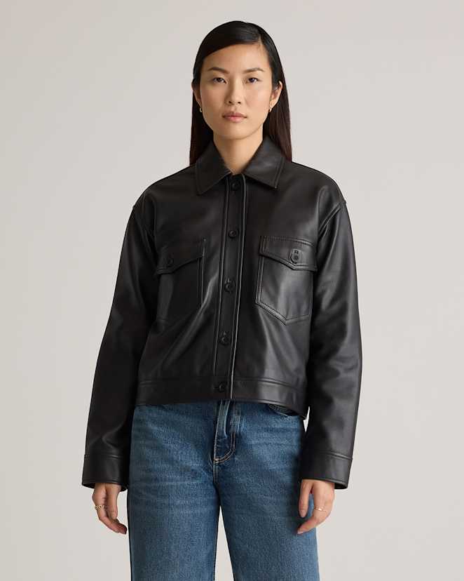 Black 100% Leather Cropped Jacket