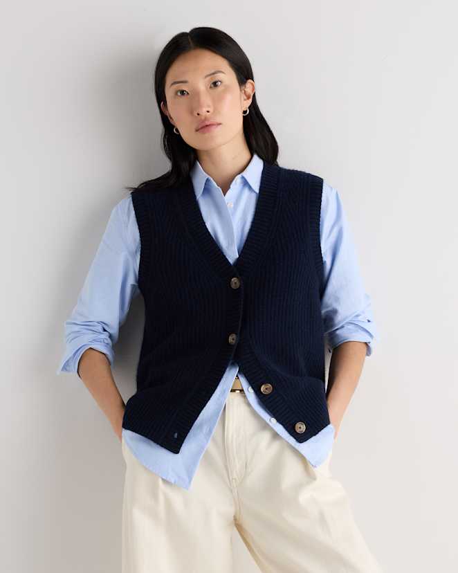 True Navy Mongolian Cashmere Fisherman Sweater Vest