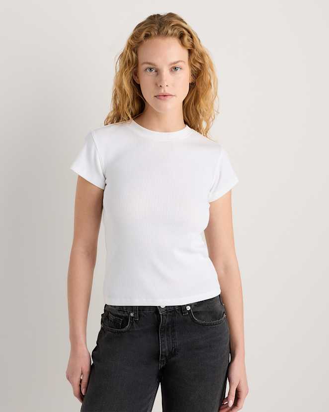 Soft White Organic Cotton Micro-Rib Crewneck Tee