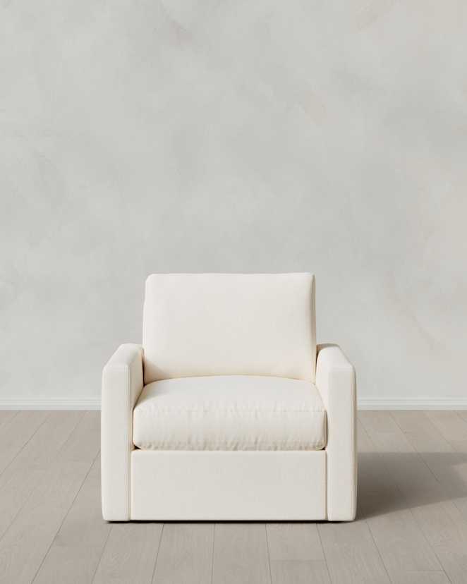 Marshmallow Brennan Swivel Chair in Performance Chenille Linen Blend