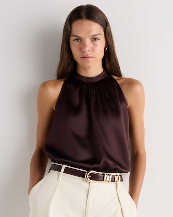 Chocolate Plum Brown 100% Washable Silk Halter Top