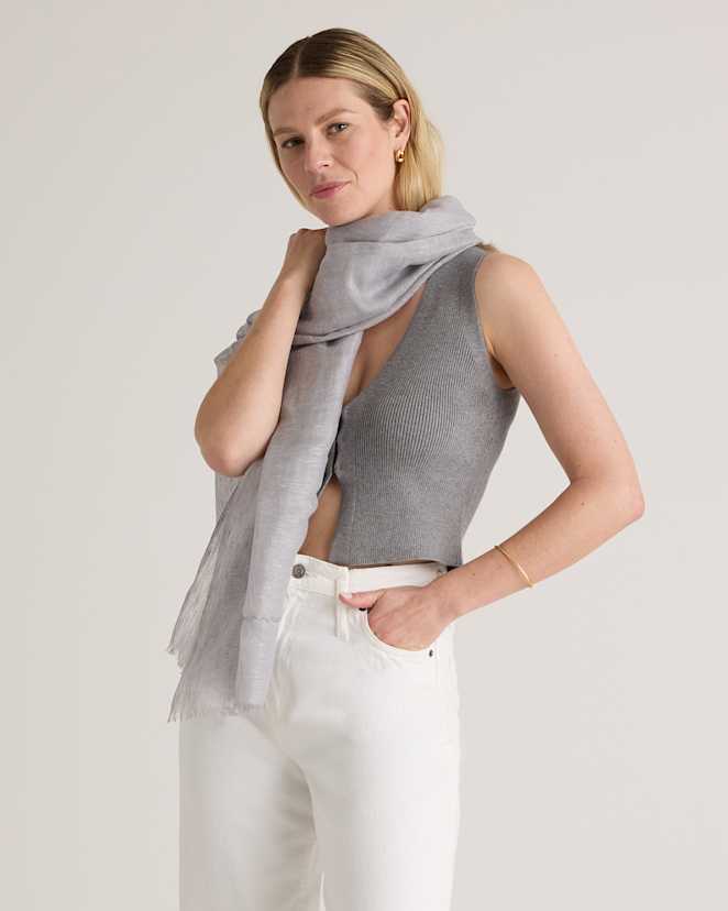 Light Grey Lightweight Linen Silk Cashmere Scarf